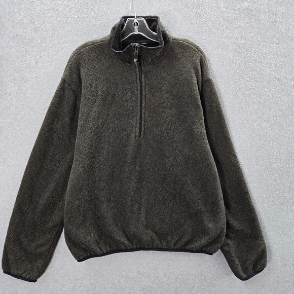 VINTAGE Woolrich Men Sweatshirt Large Green 1/2 Zip Mock Neck Fleece Long Sleeve - Picture 1 of 11